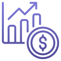 Icon depicting a chart going up with a coin
